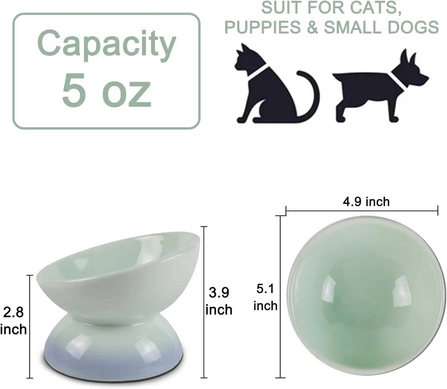 Ceramic Elevated Cat Bowls Tilted Cat Food Bowl Dish Pet Feeder Bowl Dishwasher Microwave Safe C251009