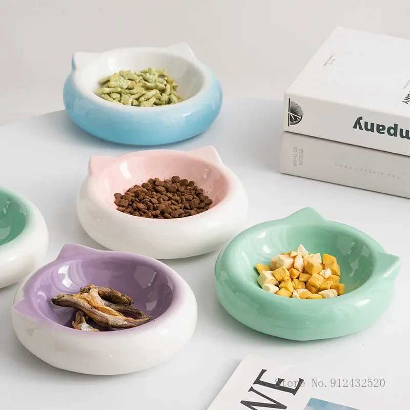 Creative Ceramic Flat Bottomed Cat Ear Shape Food Bowl Dining Plate Anti Overturning Pet Supplies Drinking Bowl 1Pc C251009