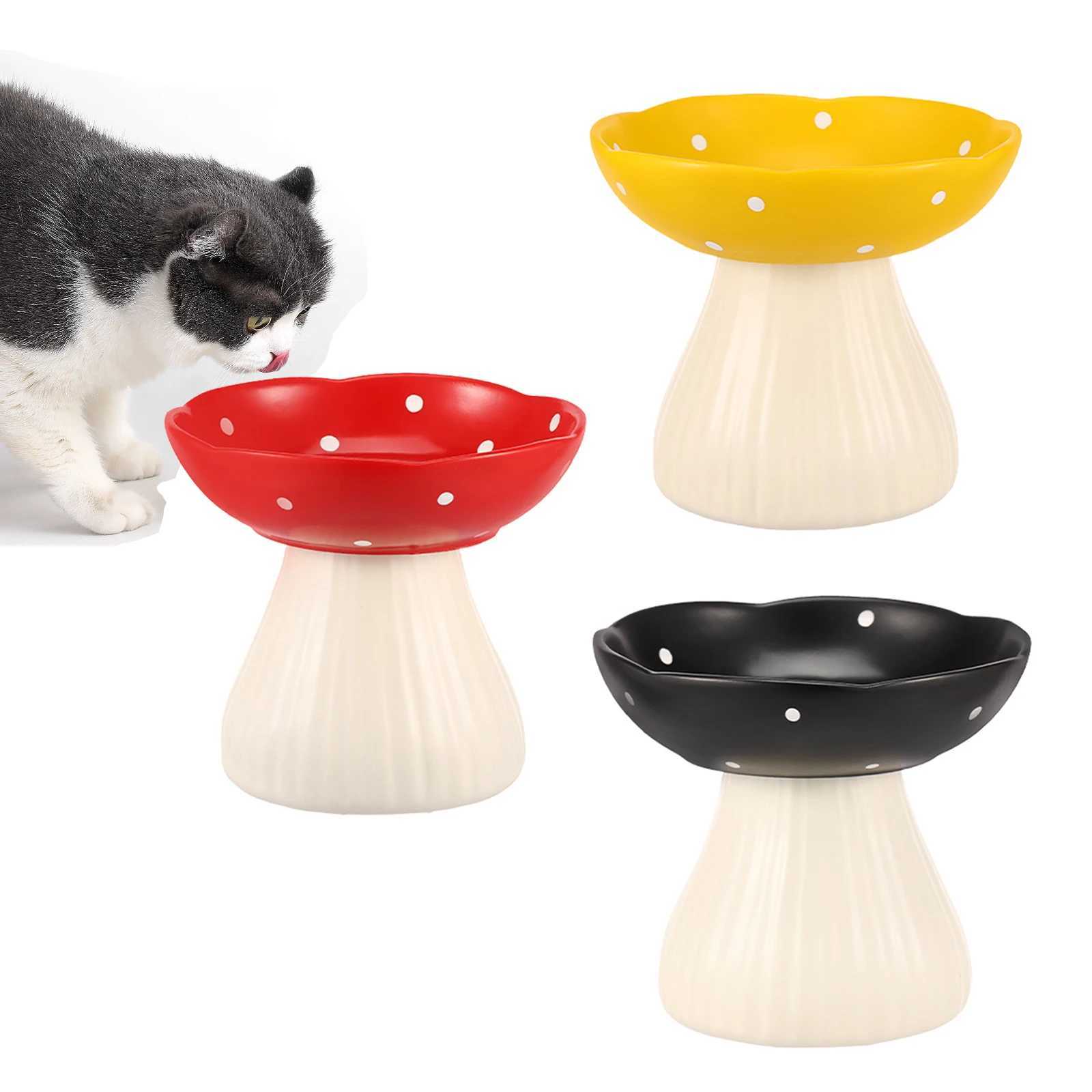 Mushroom Cat Bowl Raised Neck Protection Elevated Cat Food Bowl Water Plate Snack Dish Pet Feeding AntiOverturning Stand C251009