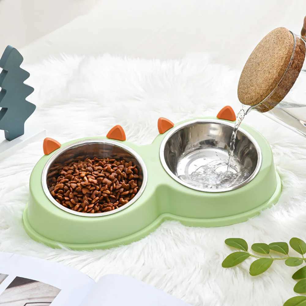 Stainless Steel Pet Double Bowl AntiSpill Cat Dog Food Water Bowl NonSlip Feeding Dish for Cats Dogs Pet Supplies C251009
