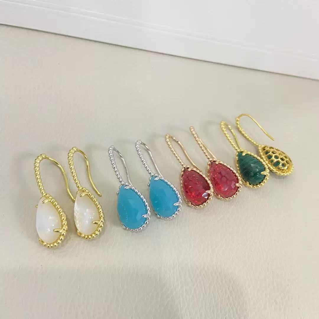 Luxury Designer Brand Droplet Dangle Earrings 925 sterling silver droplet Jewelry with 18k gold bead edge, red chalcedony gemstone pendant Jewelry Luxury