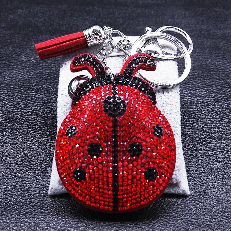 Ladybug Tassel Crystal Keychain Bag Charm for WomenMen Ladybird Key Chain Accessories Jewelry llaveros para mujer lujo K2871S01 251010