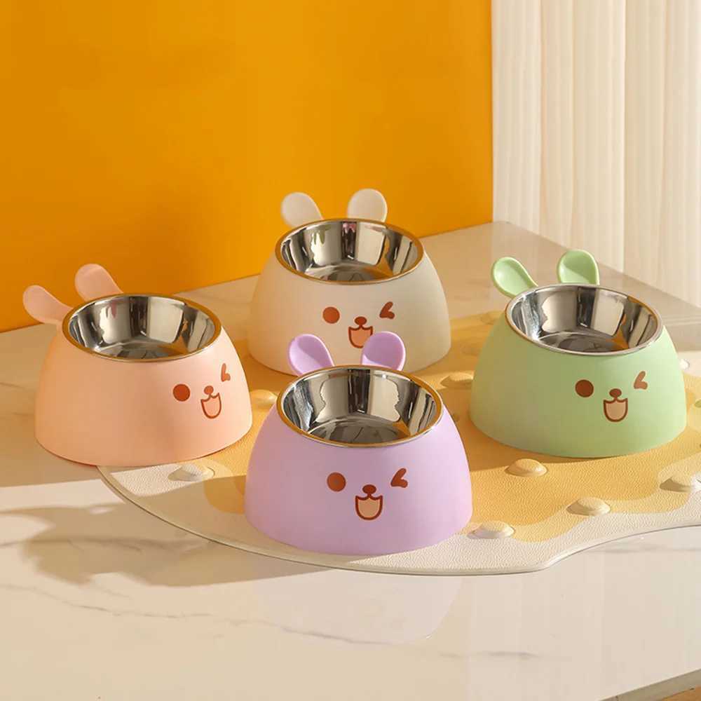Cute Rabbit Ear Elevated Cat Bowl Stainless Steel Dog Cat FoodWater Bowl AntiSlip Pet Feeding Dish C251009