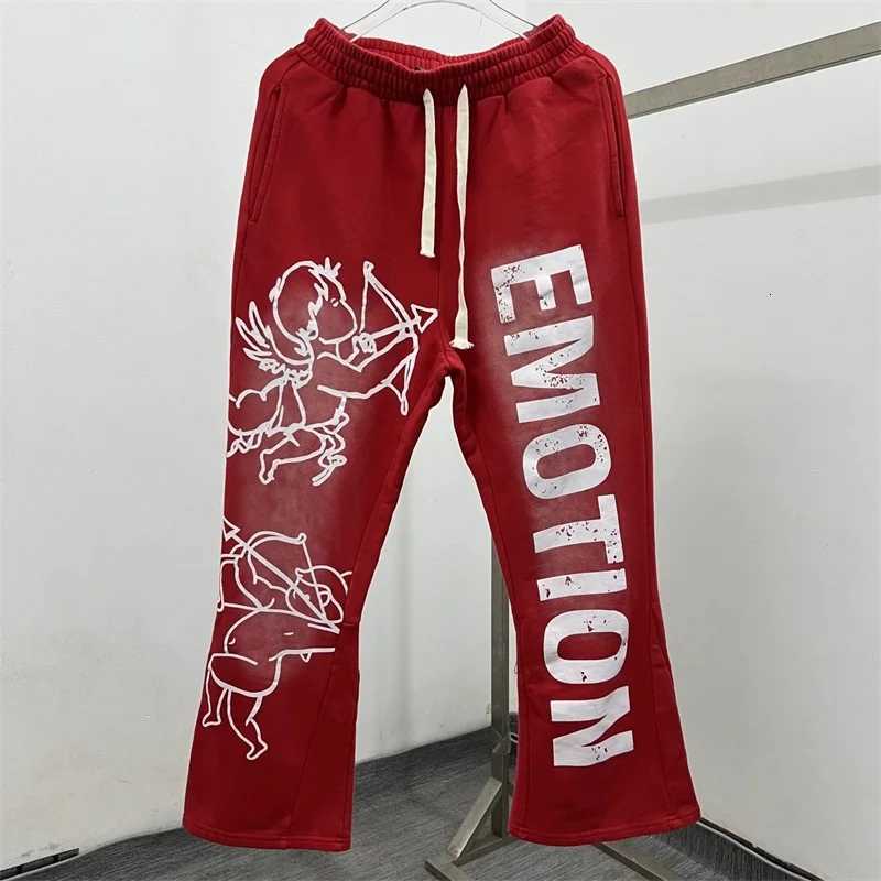 MIXED EMOTION Angel Print Pants Men Women Pure Cotton Washed Blue Oversized Drawstring Sweat Pants X251010