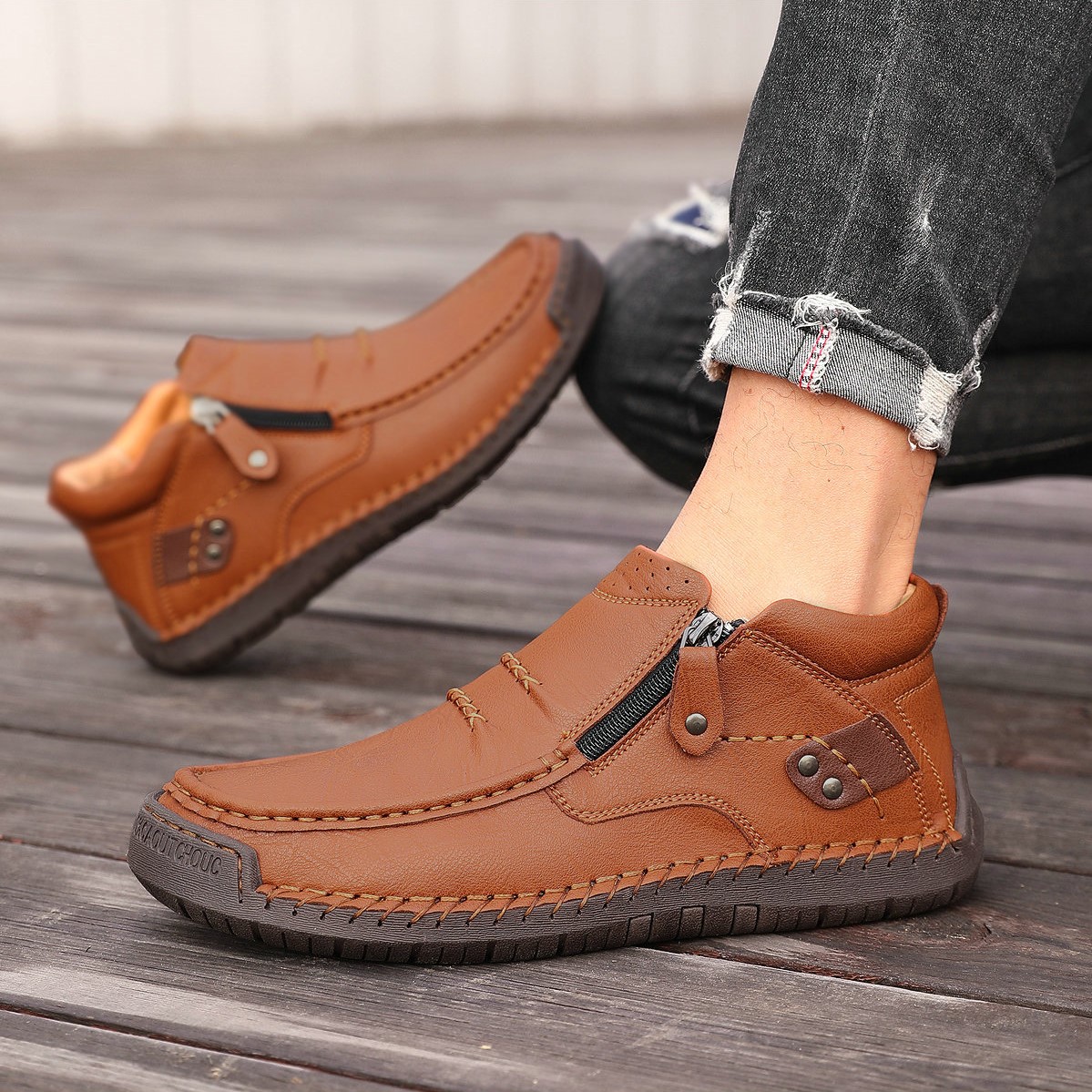Luxury shoes Casual Men's Hot Leather Shoe Designer - free shipping Fashion Outdoor Hand sewn Flat Shoes