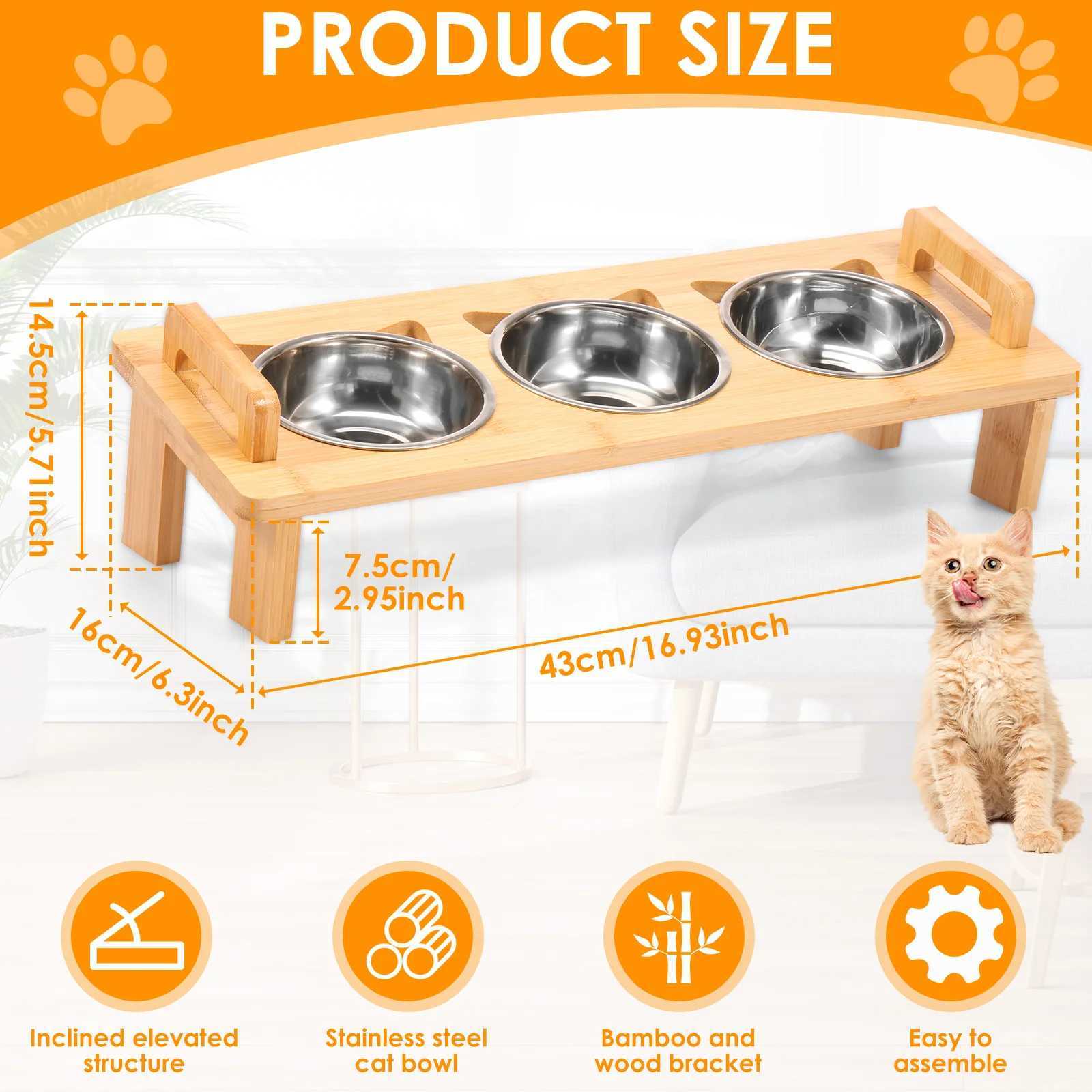 Stainless Steel Elevated Cat feeder Bowl Stand with 3 Dishes Feeder for Dry Wet Food Water AntiSlip Double Handl Cat accessories C251009
