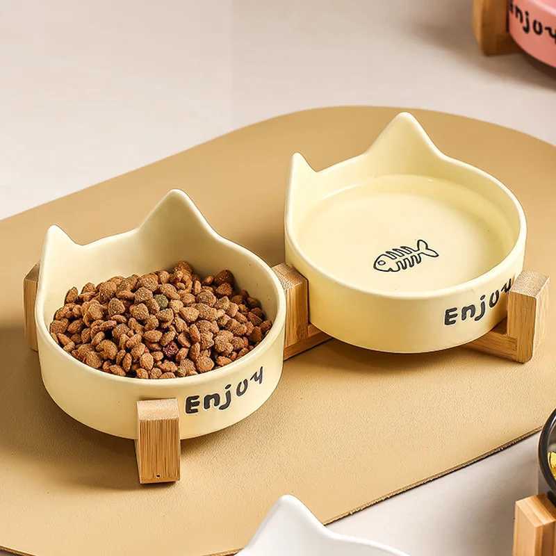Ceramic Raised cat bowl Anti Rollover Cat Feeder for Small Dogs cats Round Pet Water Bowl Pet Supplies C251009