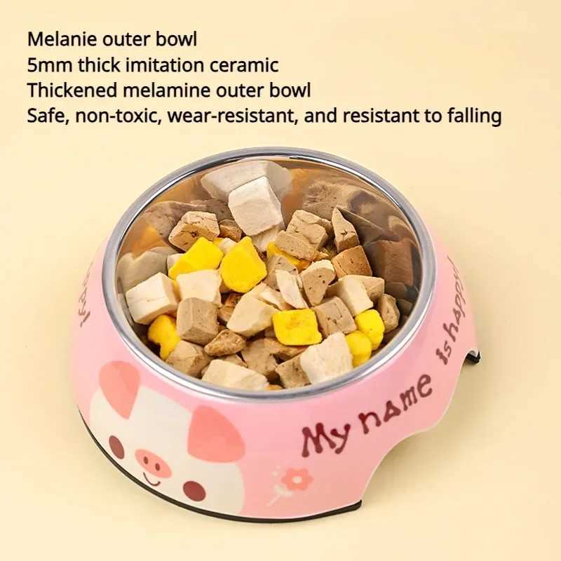 Super Good Quality Pet Bowl Stainless Steel Cartoon Dog Cat Food Feeder Imitation Ceramic Detachable Non Slip Bowls Pet Supplies C251009