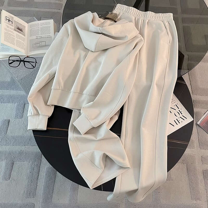 European Style Sportswear Fashion Foreign Trade Women's Spring Autumn High-end Loose Slimming Stylish Sweatshirt and Sweatpants Two-piece Set