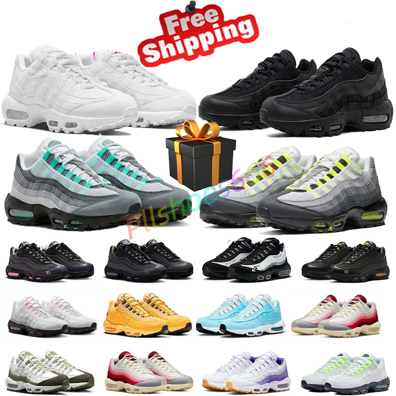 Free Shipping Designer Shoes 95s Running Shoes Men Women Sneakers Triple Black white Neon Red flats Breathable Top Quality Outdoor Sports Trainers eur 36-48 with box