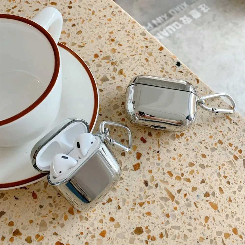 Electroplate Earphone Case For Airpods 1 2 3 Pro 2 Protective Cover For Airpods Pro Case Silver TPU With Keychain Box T251010