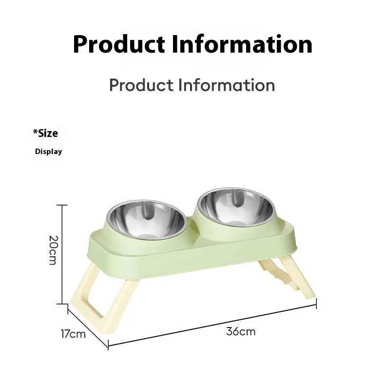 Stainless Steel Elevated Cat Bowl Dual Dish AntiSlip NonTip Raised Feeder Neck Support for Pets Dogs Cats C251009