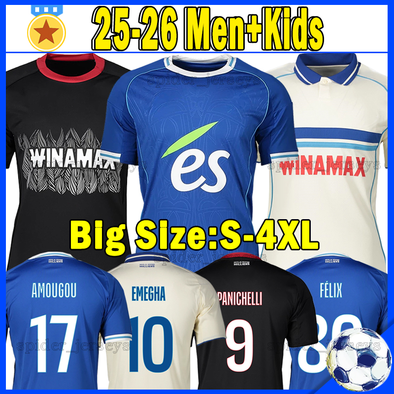 XXXL 4XL 25 26 RC Strasbourg Alsace Soccer Jerseys EL MOURABET EMEGHA PANICHELLI 2025 2026 K.PAEZ DOUKOURE G.DOUE Le Racing Football Shirts FELIX Men Uniforms kids kits