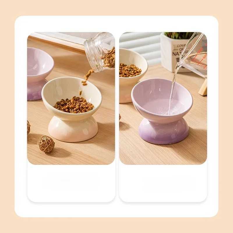 Cat Ceramic Bowl Gradient Pet Food Water Feeders Small Dogs Drinking Eating Supplies Raised Tilted Cats Puppy Feeding Supplies C251009