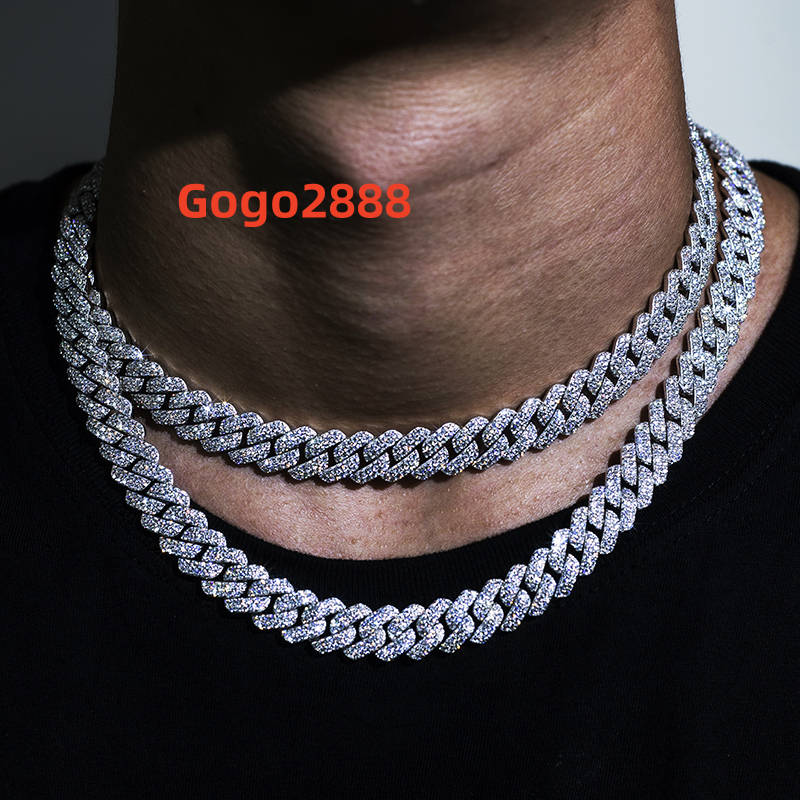 Hip Hop Jewelry Moissanite Cuban Necklace Ice Out 925 Sterling Silver Moissanite Cuban Link Chain