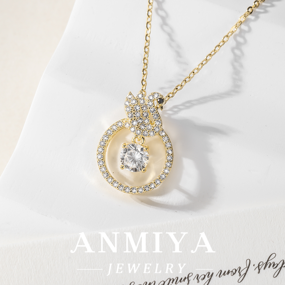 High Polish 925 Silver Jewelry Necklace, Sparkling Swan Necklace for Brides
