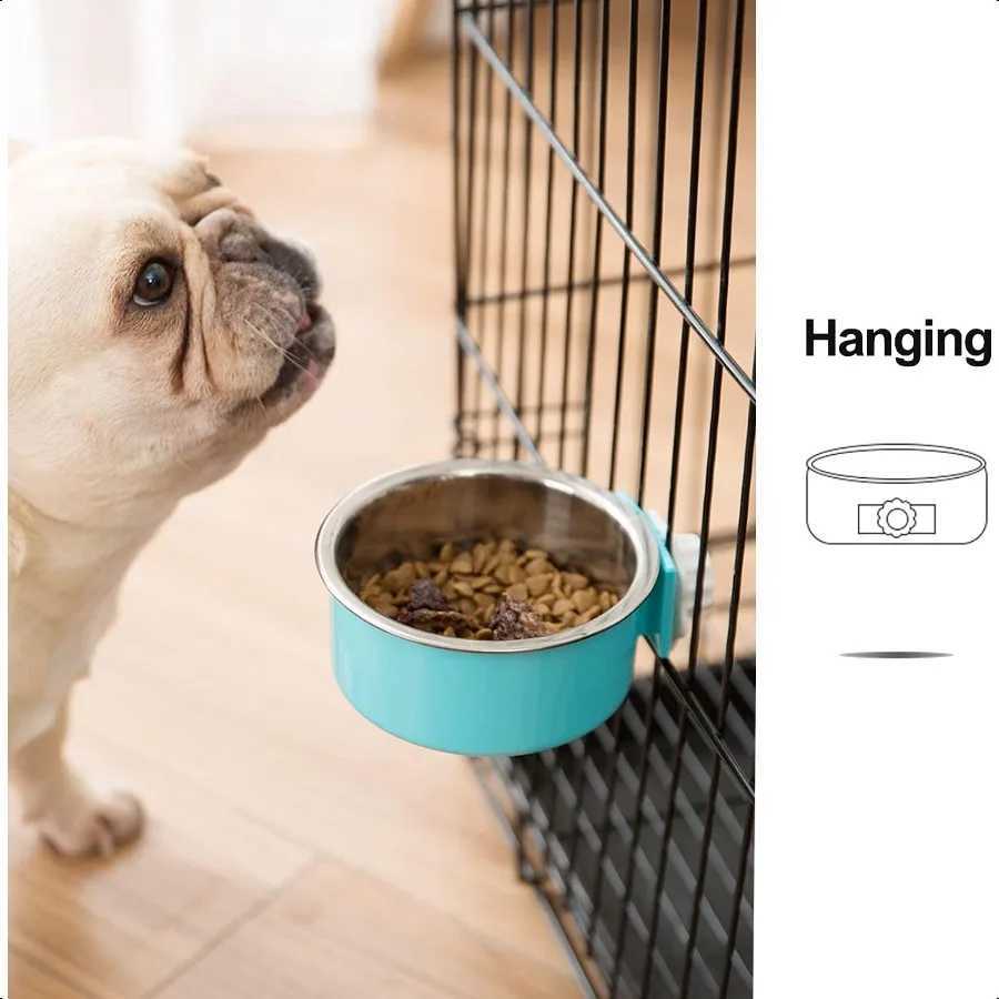 2 Pieces Crate Dog Bowl Removable Stainl Steel Pet Kennel Hanging Food Water Feeder Bowl Cage Coop Cup for Puppy Medium Dog Cat C251009
