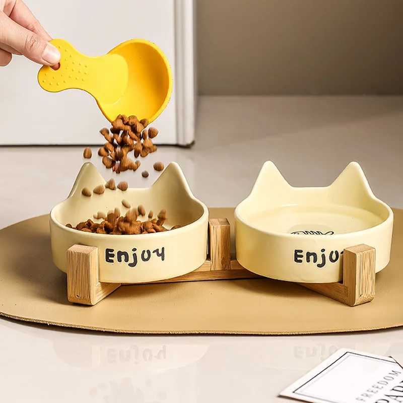 Ceramic Raised cat bowl Anti Rollover Cat Feeder for Small Dogs cats Round Pet Water Bowl Pet Supplies C251009