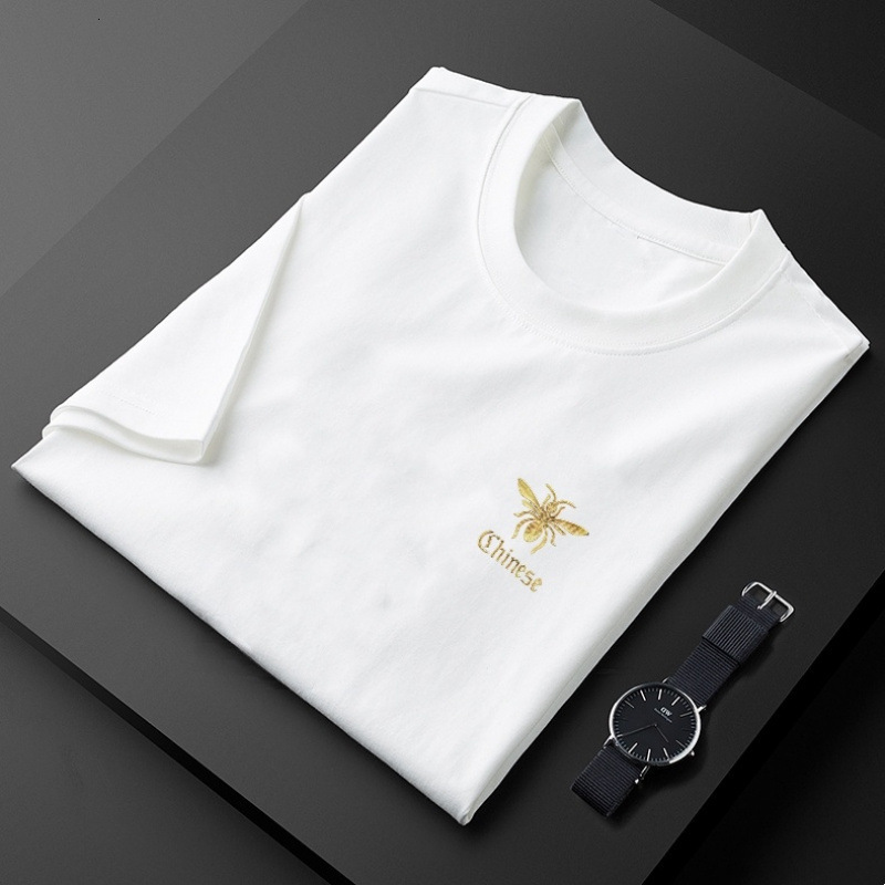 European Style Mercerized Cotton Short Sleeve Designer Hoodie Shirt Men's Bee Gold Stamping Cotton Handsome Half Sleeve T-shirt Designer Shirt Men's