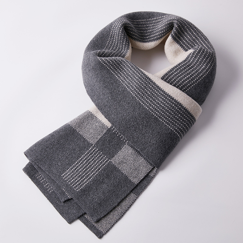 2023 men wool korean style autumn winter plaid simple fashionable warm cashmere scarf for men