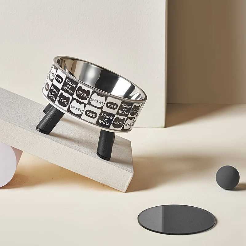 1pcsElevated stainless steel cat bowl with neck protection design anti slip anti pointed feeding tray for cats cat food bowl C251009