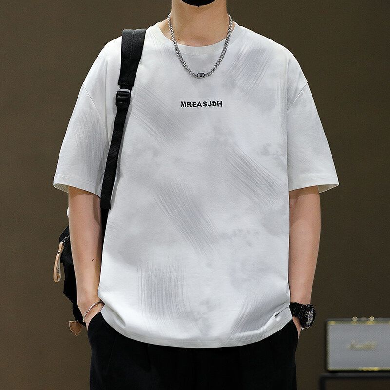 Tie-dye Ice Silk Cotton Short Sleeve T-shirt Men's Trendy Brand Summer Loose Casual Designer Shirt Trendy Thin Half Designer Hoodie Sleeve Tee Top