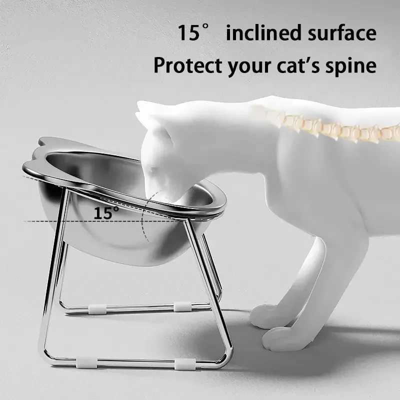 Raised Cat Bowls Tilted Neck Guard Cat Food Bowl 304 Stainless Steel Shatterresistant Elevated 15 Pet Supplies for Puppy Cat C251009