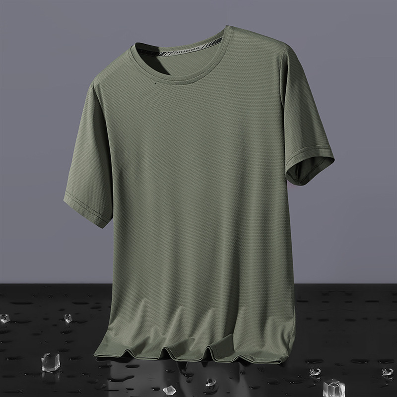 Quick-dry Men's Short Sleeve T-shirt Summer Ice Silk Breathable Designer Shirt Designer Hoodie Plus Size Sports Military Training Fitness Shirt Army Green Half