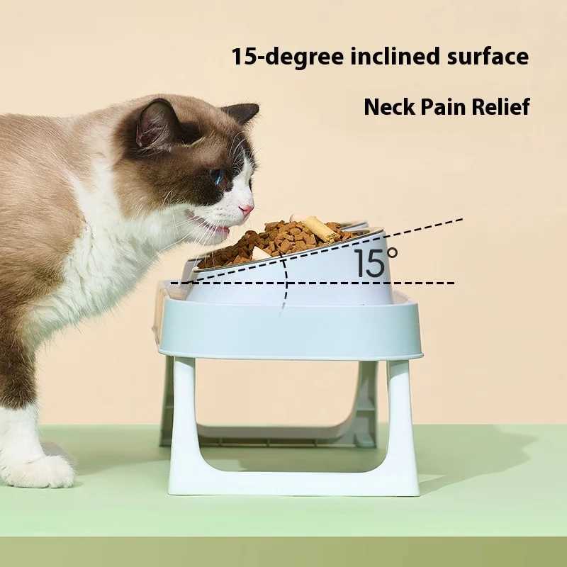 Stainless Steel Elevated Cat Bowl Dual Dish AntiSlip NonTip Raised Feeder Neck Support for Pets Dogs Cats C251009