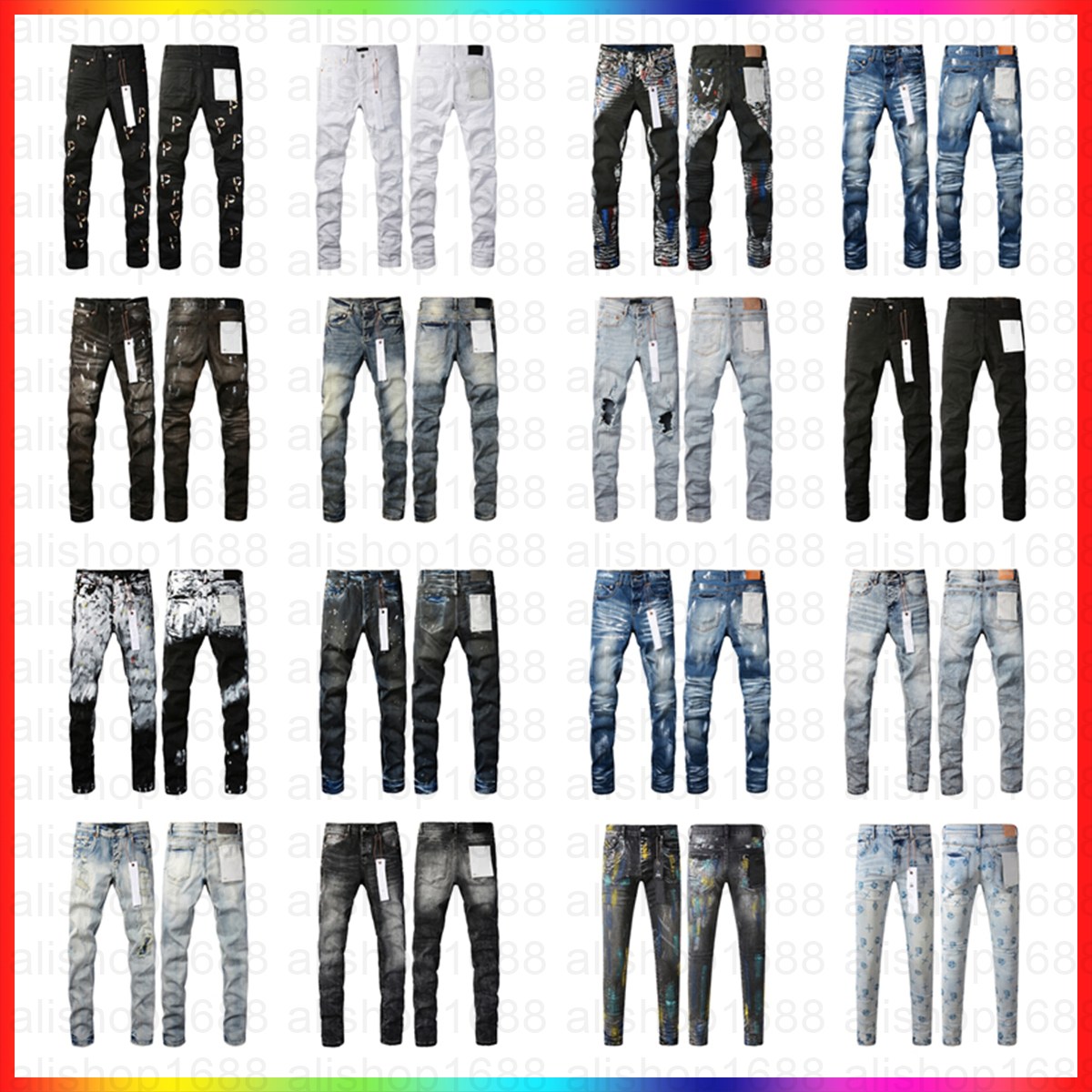 Designer purples Jean For Mens jeans letters Designer Pants Denim Trousers Mens purples brands jeans High Quality Straight Retro Ripped Biker Motorcycle Jean
