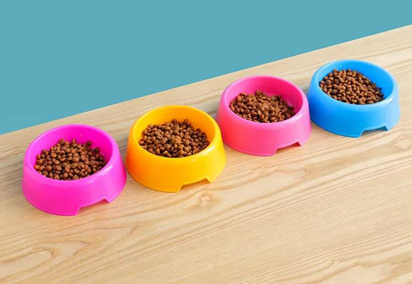New Colorful Pet Bowl Dog Cat Puppy Plastic Round Bowl Travel Feeding Food Water Bowl Dish Dog Food Bowls Pet Products C251009