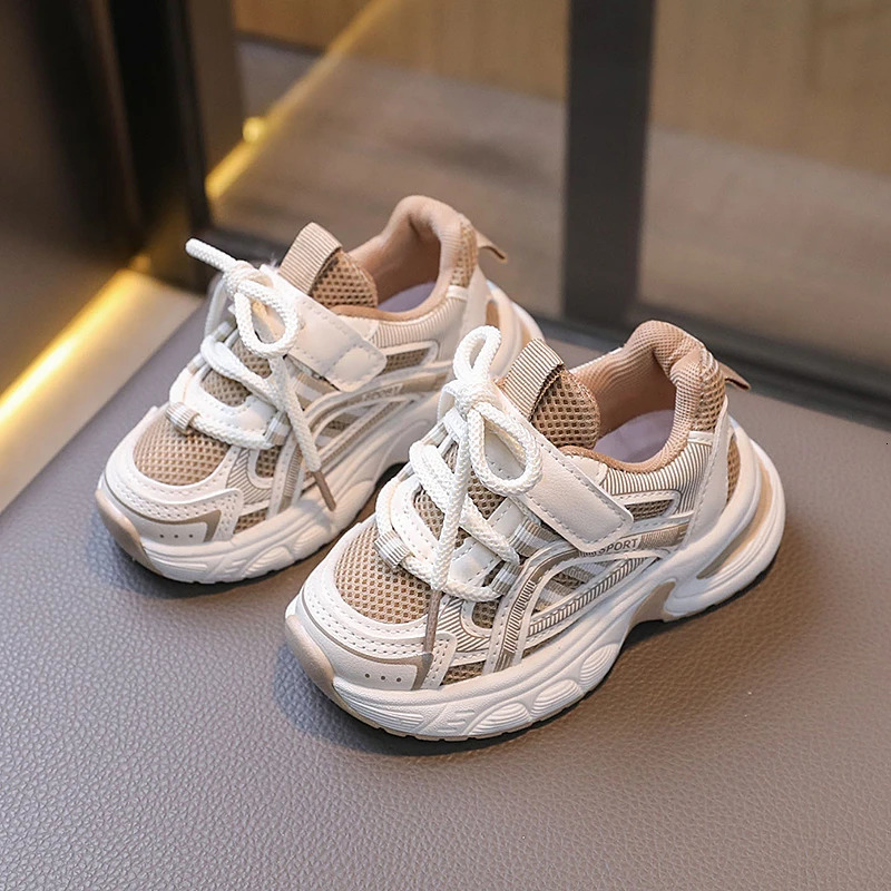 Children Mesh Breathable Chunky Sneakers Unisex Striped White Casual Sport Toddler Boy Girl Running Shoes Kids Tennis 36Y C260130