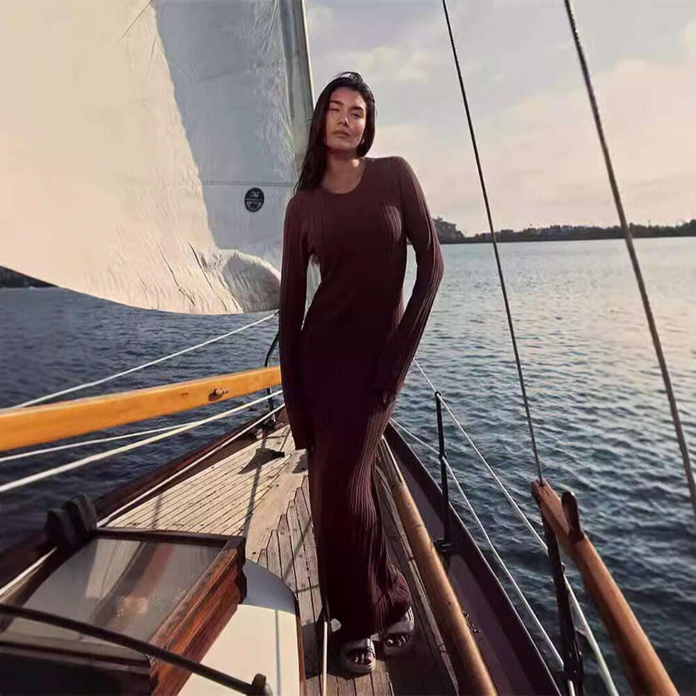 Autumn And Winter Knitted Long Skirt Slim Fit Figure-Flattering Warm Base Long-Sleeve Sweater Dress B5