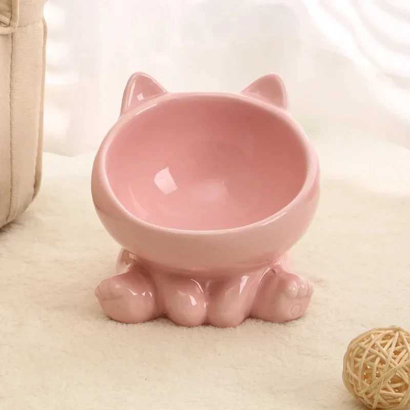 Cat Bowl Pet Accessories Ceramic Diagonal High Feet Cute Protection Cervical Spine Dog Bowl Drink Water Bowl Pet Supplies C251009