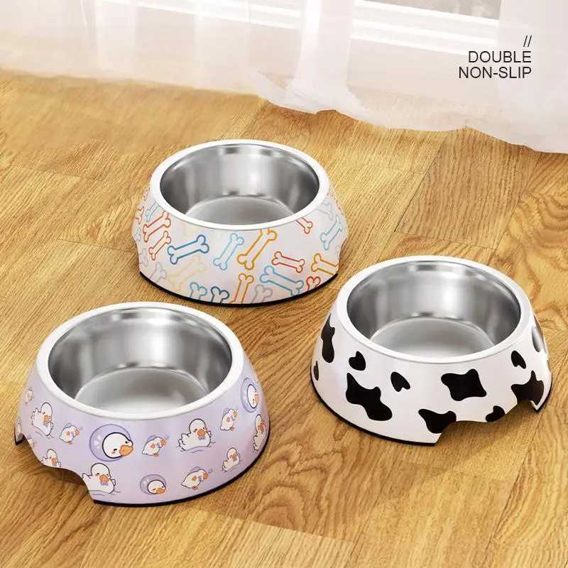 1Pcs Cat Feeding Bowl Stainless Steel Cute Drinking Fountain Antidumping Large Capacity Melamine Pet Supplies Thick Nonslip C251009