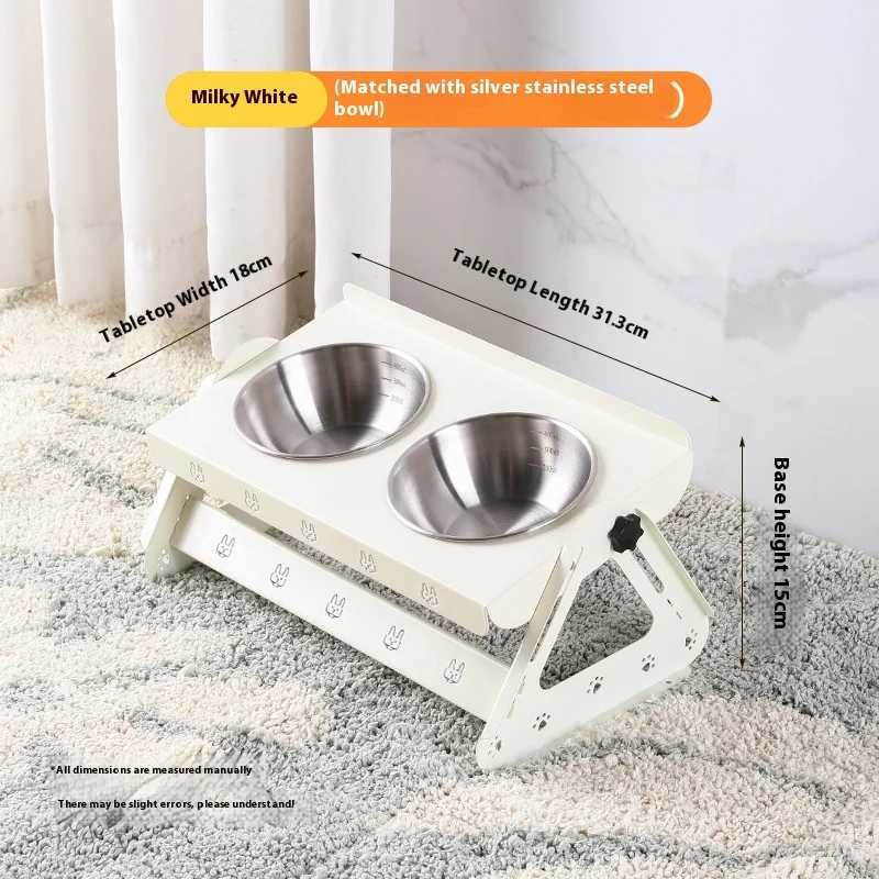 Stainless steel pet bowl rack adjustable height dual bowl drinking water cat food bowl anti tipping cat and dog food bowl C251009
