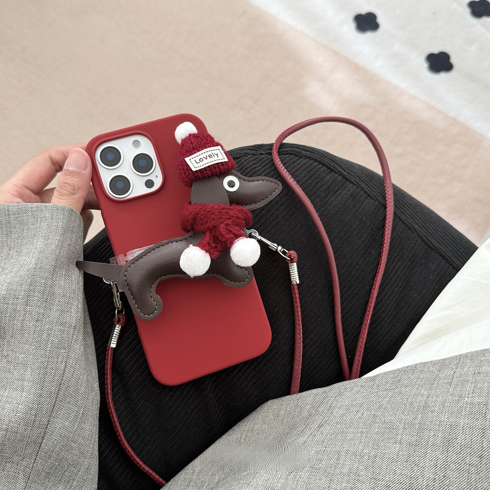 Case for iPhone 16 Pro Max, Compatible, Cute Leather Dachshund Dog Back Clip Soft-Touch Leather, Classic Minimalist Design, Stain-Resistant & Camera P