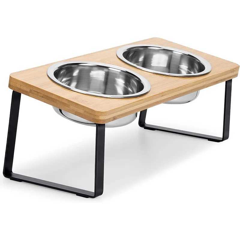 Elevated Slanted Kitten Plate Set of 2 Stainless Steel Plates for Indoor Cats 2 Bowl Cat Feeder Easy to Assemble C251009