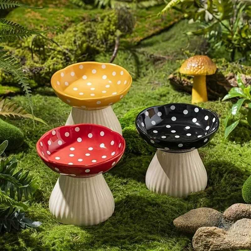 Mushroom Bowl Pet Feeding Water Bowl Resin Home Decoration Outdoor Statue Crafts Ornaments Holiday C251009