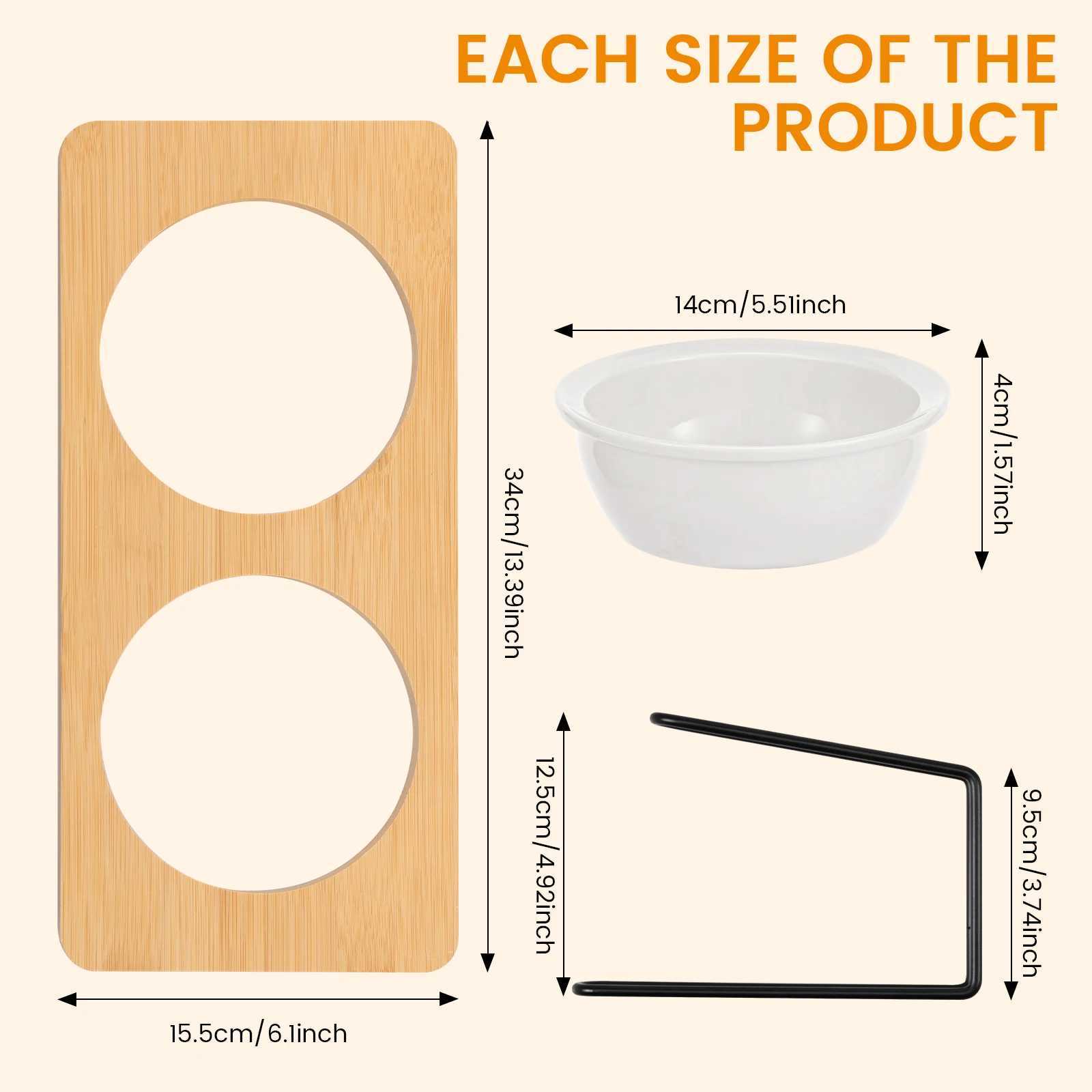 Elevated Cat Bowls Pet Feeder 15 Tilted Raised Cat Food Bowls with Wooden Stand Easy Cleaning Detachable Cat Food Bowl Kit C251009