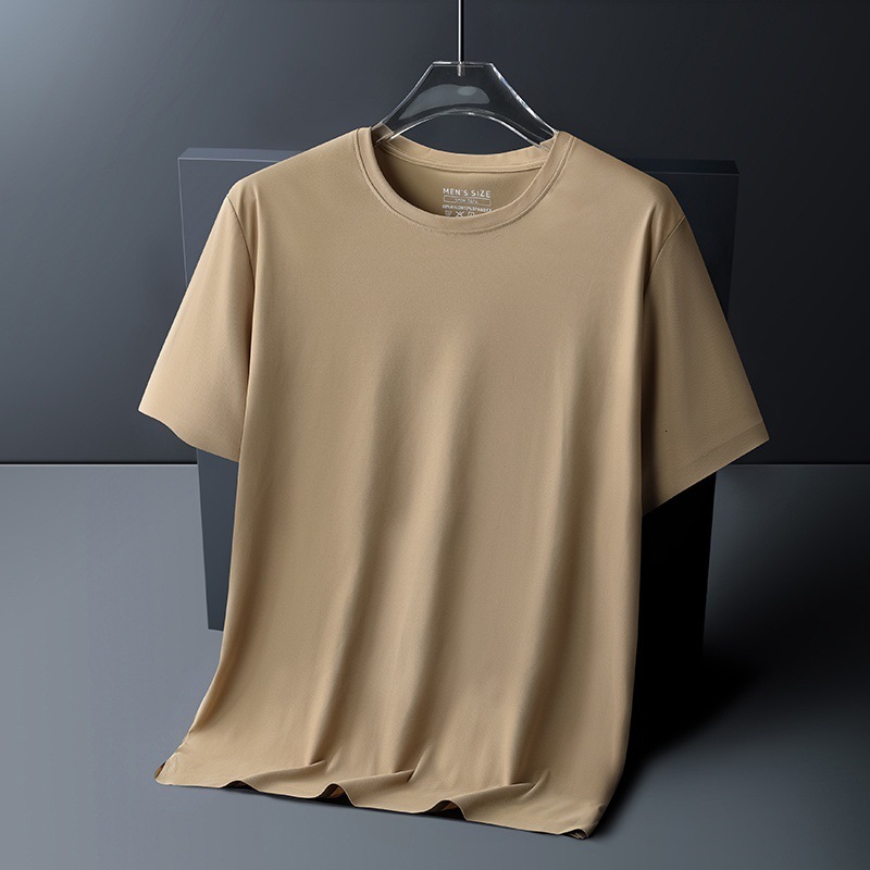 Ice Silk Seamless Short Sleeve T-shirt For Men Summer Ultra-thin Round Neck Tee Loose Designer Shirt Fit Plus Size Designer Hoodie Casual Quick-dry Clothing