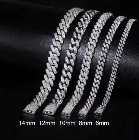 Hip Hop Jewelry Moissanite Cuban Necklace Ice Out 925 Sterling Silver Moissanite Cuban Link Chain