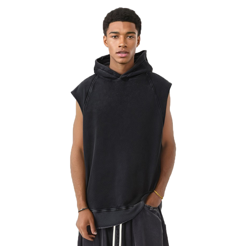 BLNCG New Sporty Streetwear Men's Tank - Cotton, Loose Hooded, American Trend, Snow Wash Sleeveless Tee-KFMT-12