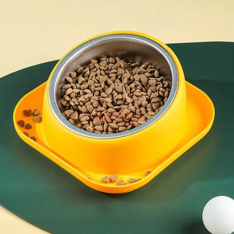 1pcs Slanted mouth cat bowl dog food bowl anti knock stainless steel bowl water drinking integrated rice bowl C251009