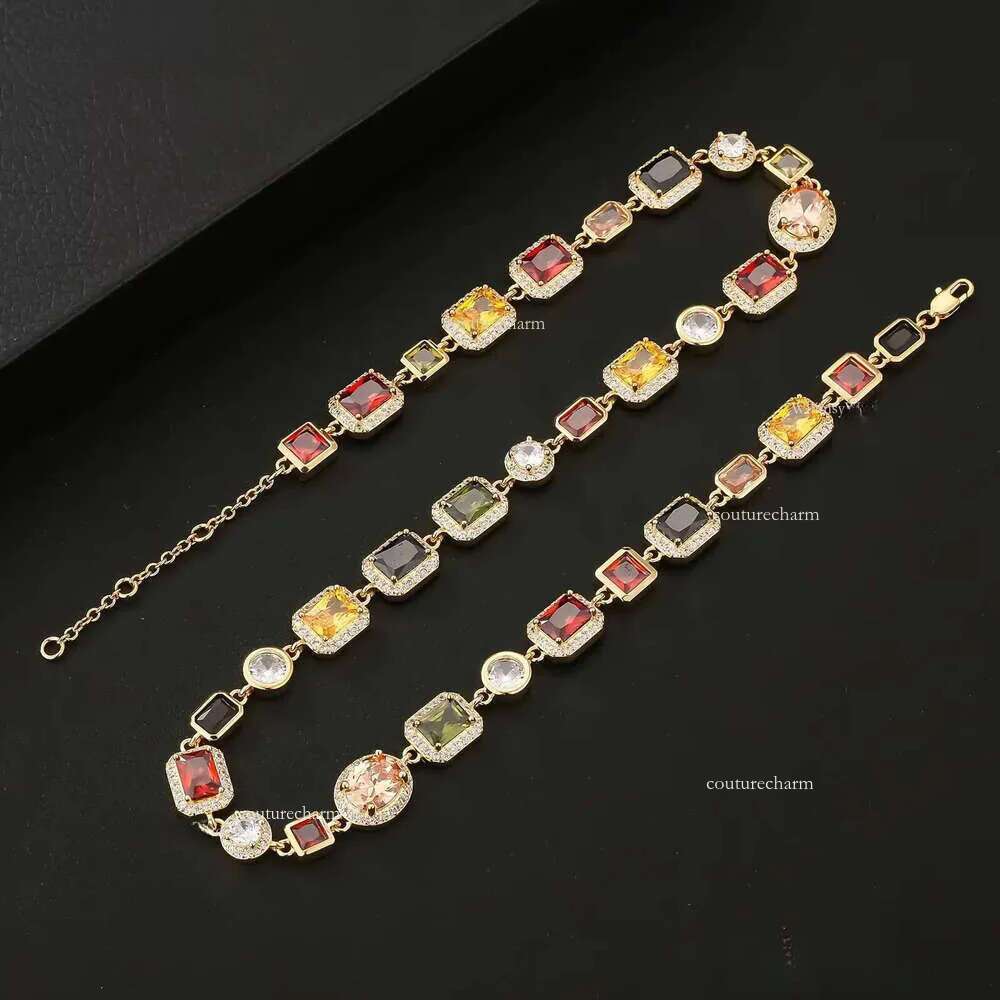 Multi Color Gemstone Beaded Necklace Rainbow Motley Choker Women Jewelry moissanite Tennis Gold Colorful Gem Stone Men Chain gift