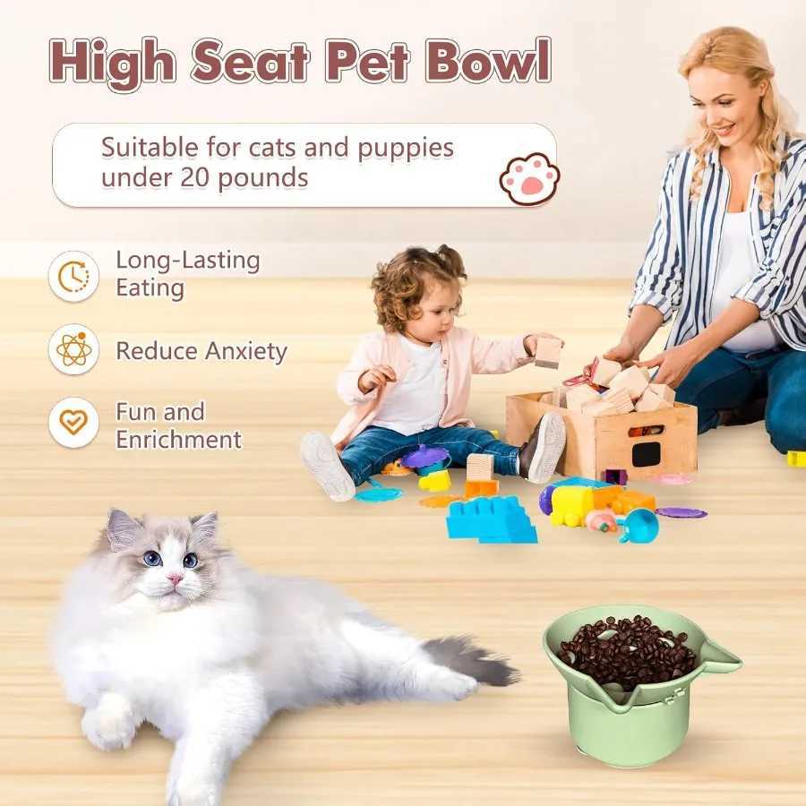 Silicone Slow Feeder Cat Bowl Elevated Cat Slow Feeder with Suction Cups MultiAngle Tilt Design No Black Chin Suitable for Dry C251009