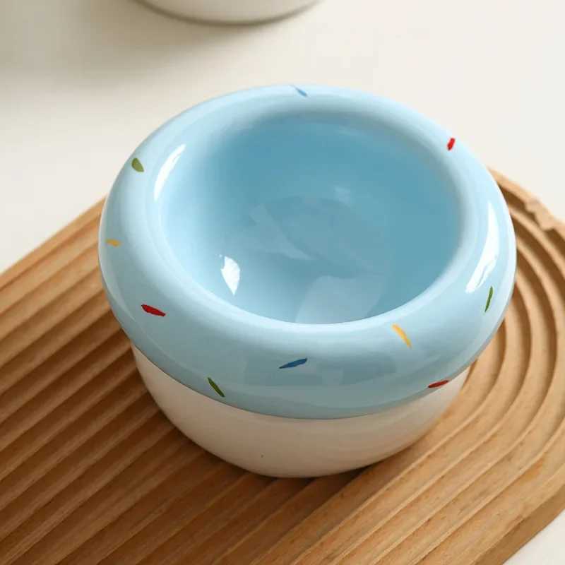 Donut Ceramic Pet Bowl Wide Mouth CatDog Dish NonSlip Heavy Base AntiTip Food Water Bowl Cute Design C251009