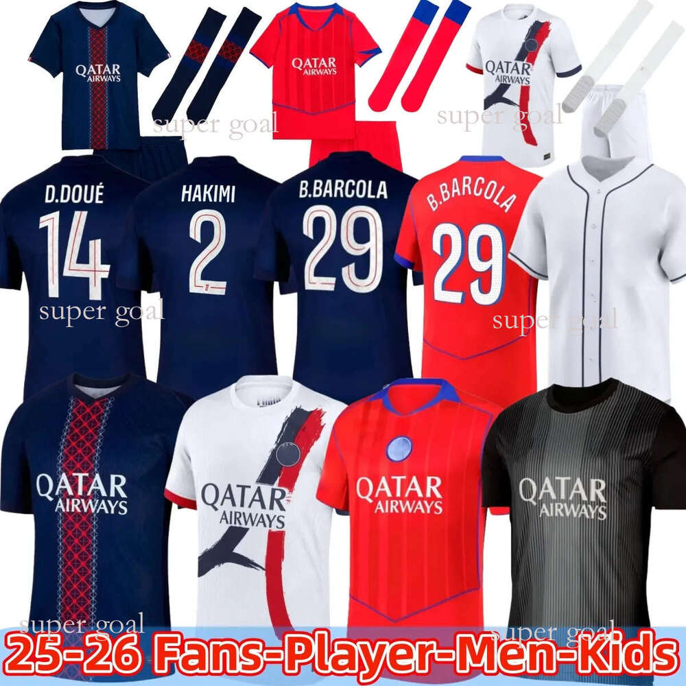 25 26 D.DOUE DEMBELE Soccer Jerseys Kvaratskhelia Maillot MBAPPE HAKIMI enfants football shirts kits kids Equipment VITINHA Zaire Emery BARCOLA PARIS ES kit 4XL