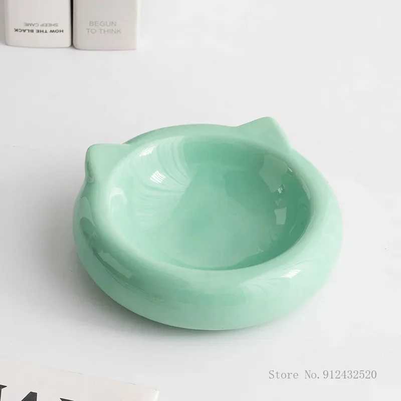 Creative Ceramic Flat Bottomed Cat Ear Shape Food Bowl Dining Plate Anti Overturning Pet Supplies Drinking Bowl 1Pc C251009