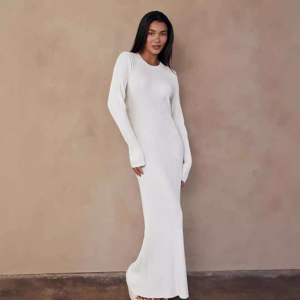 Autumn And Winter Knitted Long Skirt Slim Fit Figure-Flattering Warm Base Long-Sleeve Sweater Dress B5